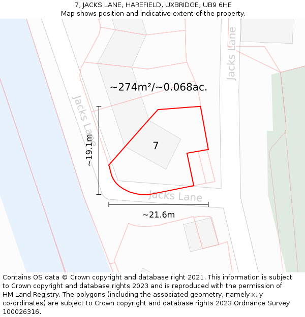 7, JACKS LANE, HAREFIELD, UXBRIDGE, UB9 6HE: Plot and title map