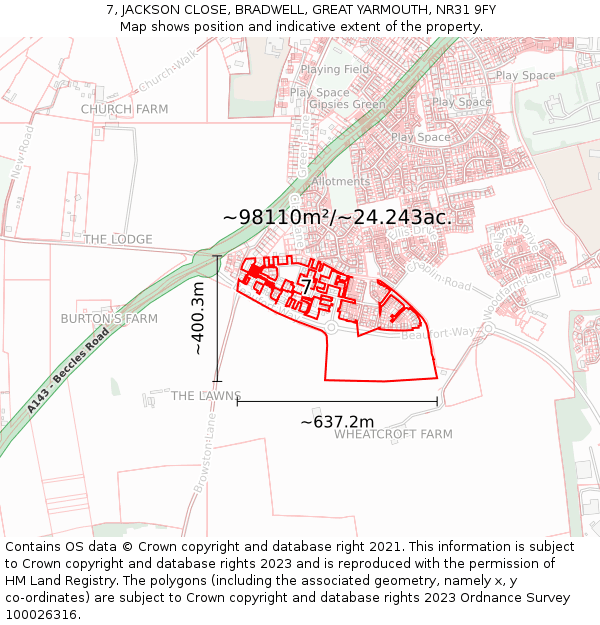 7, JACKSON CLOSE, BRADWELL, GREAT YARMOUTH, NR31 9FY: Plot and title map