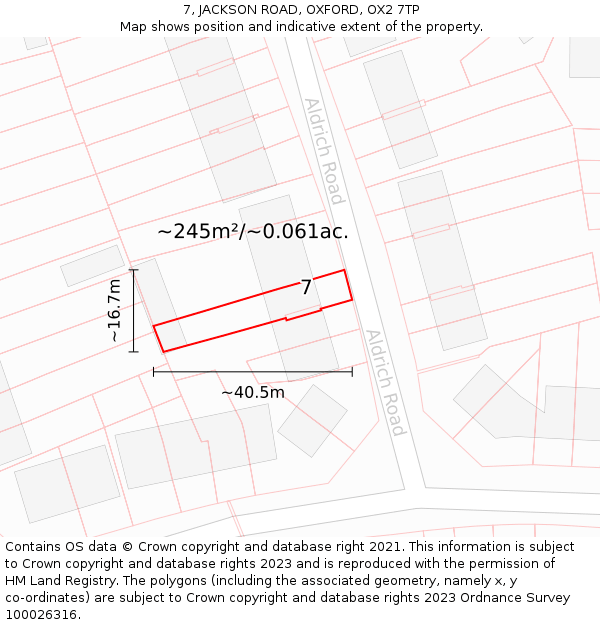 7, JACKSON ROAD, OXFORD, OX2 7TP: Plot and title map