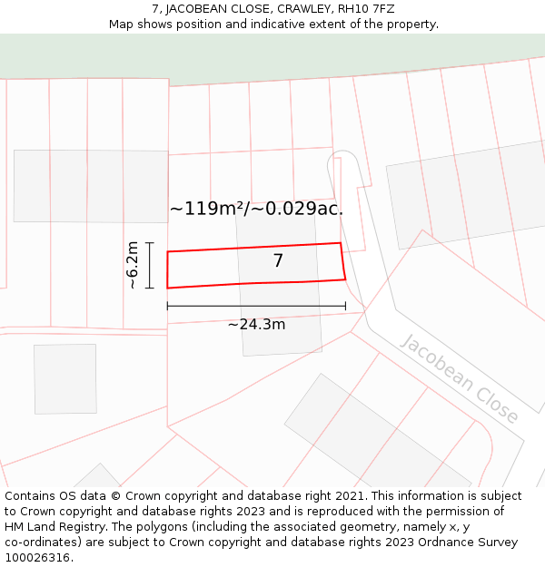 7, JACOBEAN CLOSE, CRAWLEY, RH10 7FZ: Plot and title map