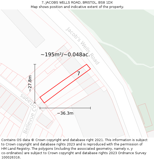 7, JACOBS WELLS ROAD, BRISTOL, BS8 1DX: Plot and title map