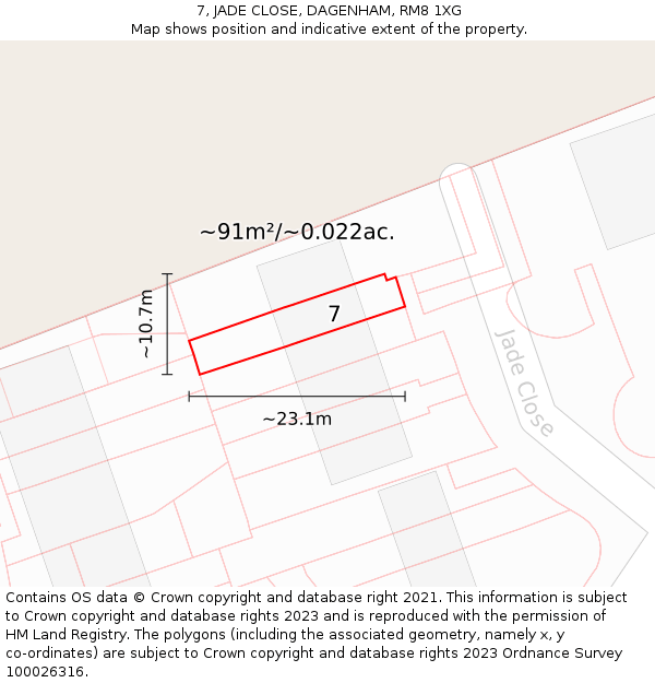 7, JADE CLOSE, DAGENHAM, RM8 1XG: Plot and title map