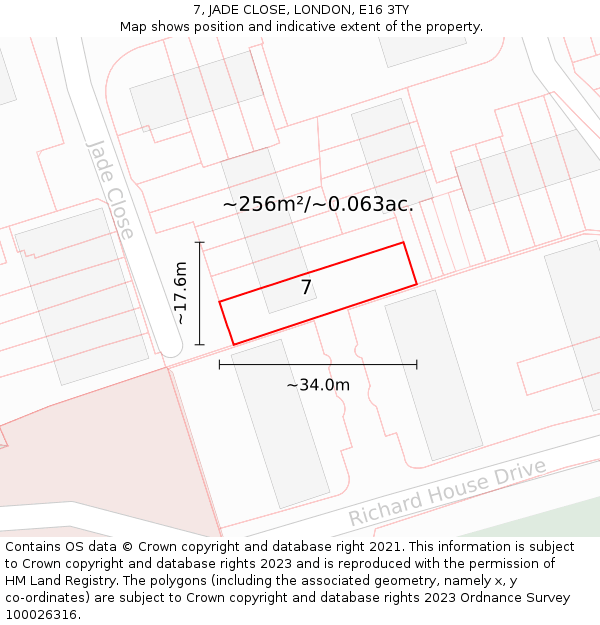 7, JADE CLOSE, LONDON, E16 3TY: Plot and title map