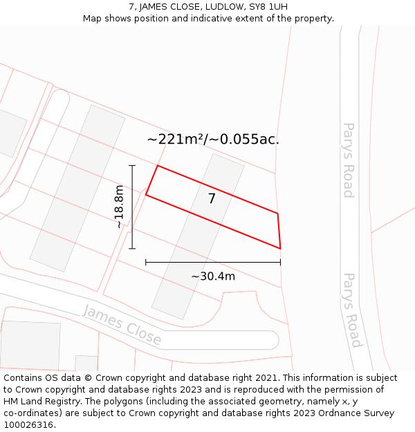 7, JAMES CLOSE, LUDLOW, SY8 1UH: Plot and title map