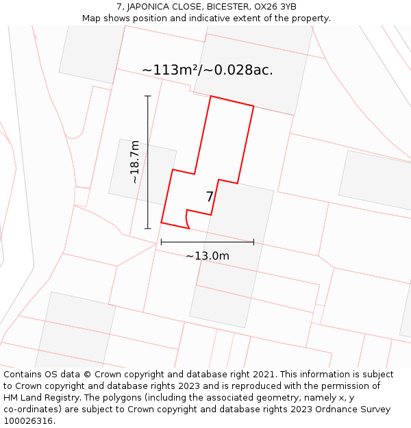 7, JAPONICA CLOSE, BICESTER, OX26 3YB: Plot and title map