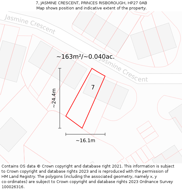 7, JASMINE CRESCENT, PRINCES RISBOROUGH, HP27 0AB: Plot and title map