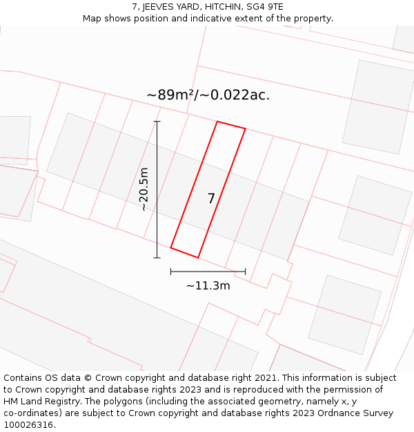 7, JEEVES YARD, HITCHIN, SG4 9TE: Plot and title map