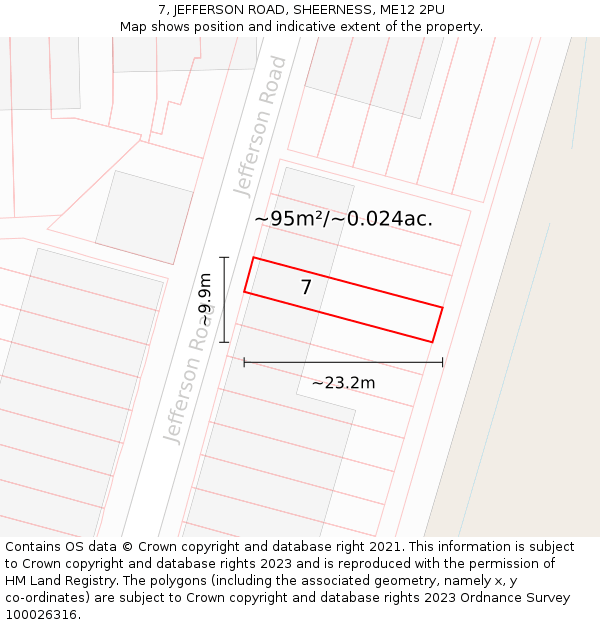 7, JEFFERSON ROAD, SHEERNESS, ME12 2PU: Plot and title map