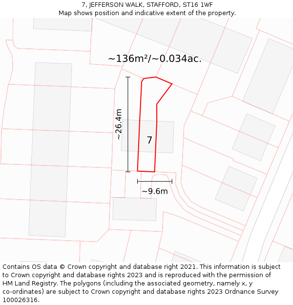 7, JEFFERSON WALK, STAFFORD, ST16 1WF: Plot and title map