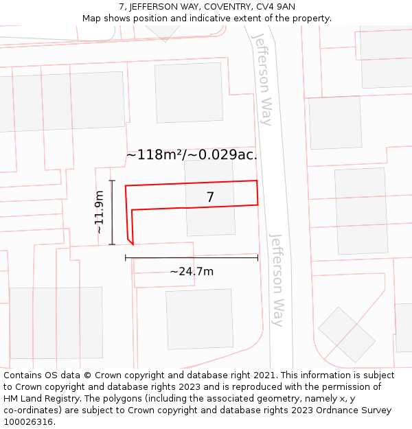 7, JEFFERSON WAY, COVENTRY, CV4 9AN: Plot and title map