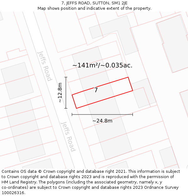 7, JEFFS ROAD, SUTTON, SM1 2JE: Plot and title map
