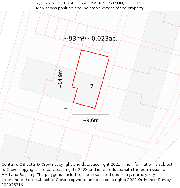 7, JENNINGS CLOSE, HEACHAM, KING'S LYNN, PE31 7SU: Plot and title map
