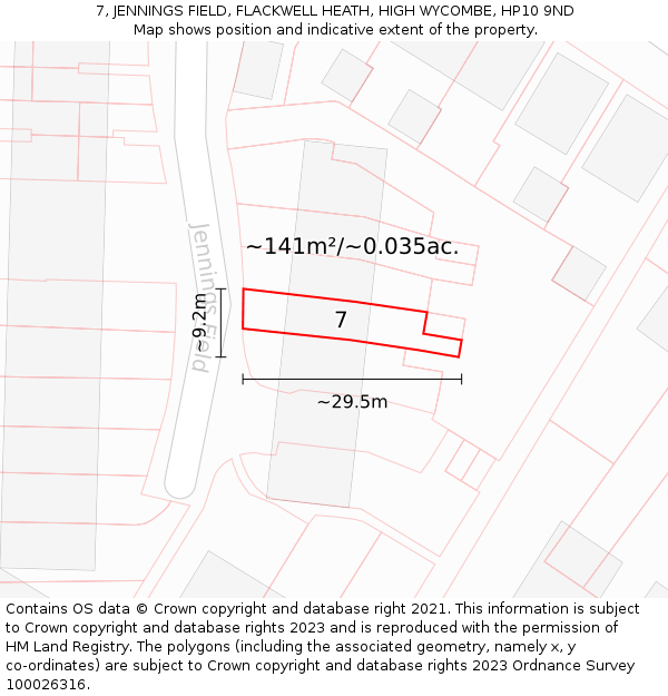 7, JENNINGS FIELD, FLACKWELL HEATH, HIGH WYCOMBE, HP10 9ND: Plot and title map