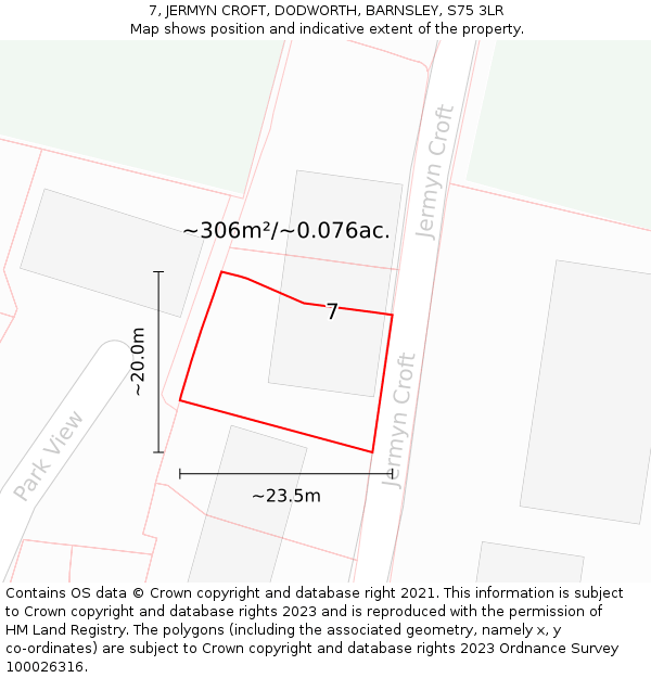 7, JERMYN CROFT, DODWORTH, BARNSLEY, S75 3LR: Plot and title map