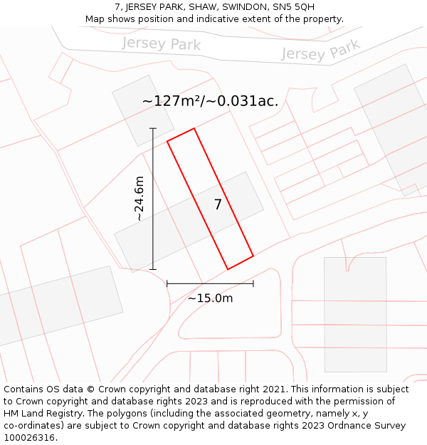 7, JERSEY PARK, SHAW, SWINDON, SN5 5QH: Plot and title map