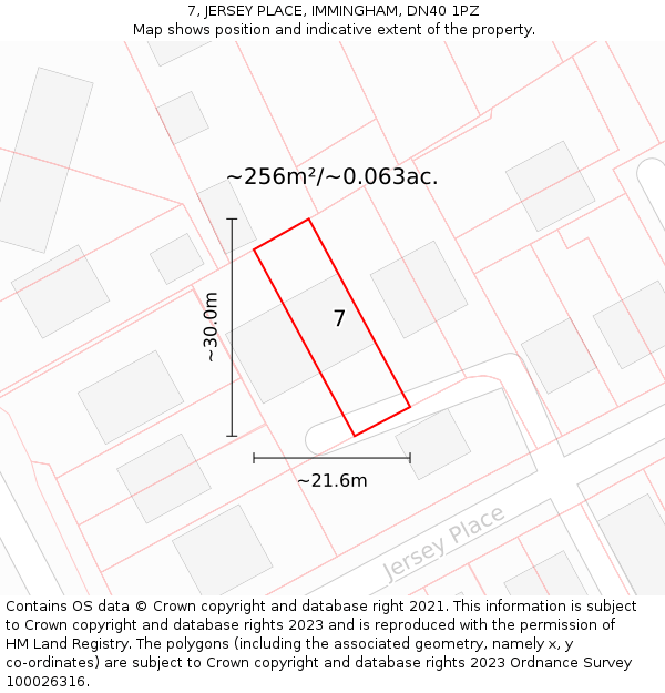7, JERSEY PLACE, IMMINGHAM, DN40 1PZ: Plot and title map