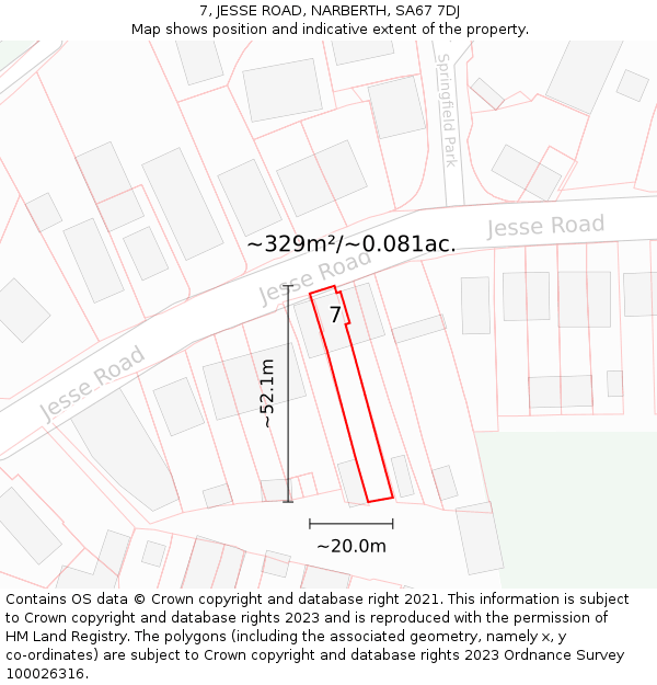 7, JESSE ROAD, NARBERTH, SA67 7DJ: Plot and title map