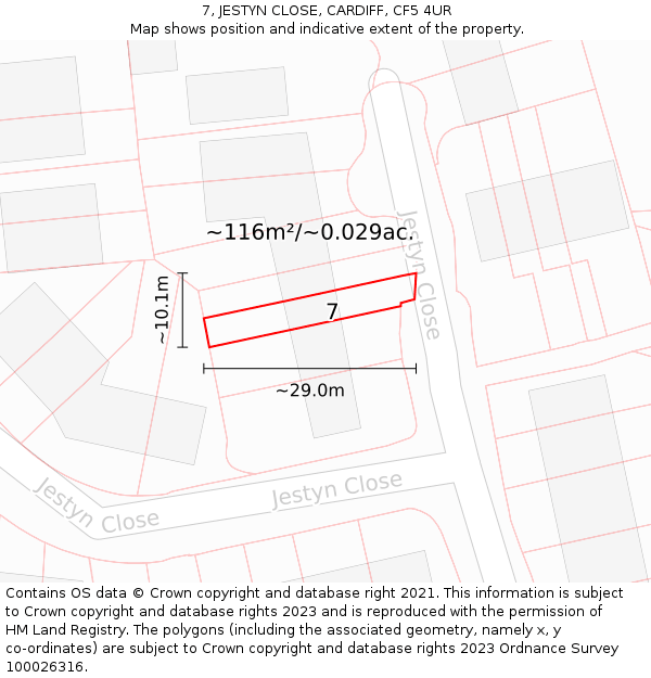 7, JESTYN CLOSE, CARDIFF, CF5 4UR: Plot and title map
