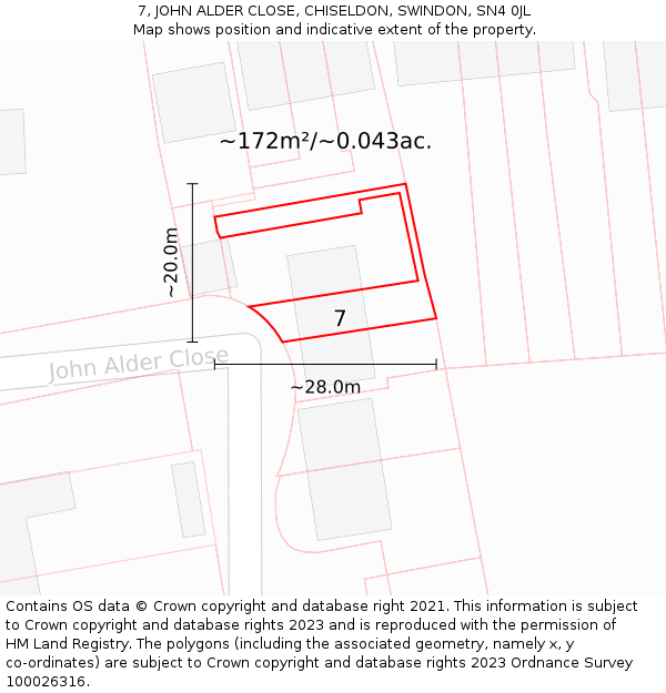 7, JOHN ALDER CLOSE, CHISELDON, SWINDON, SN4 0JL: Plot and title map