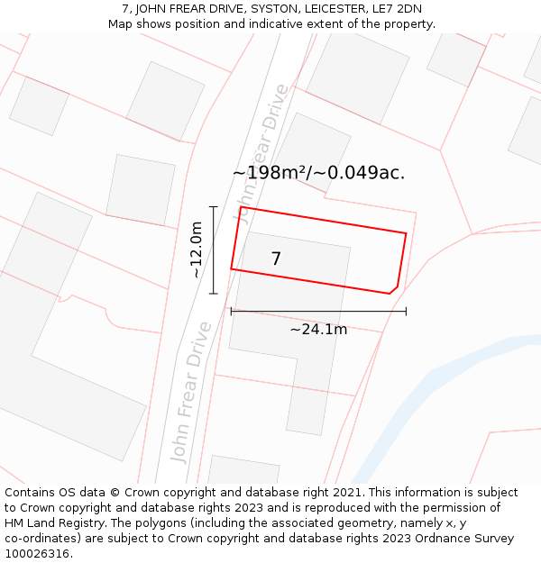 7, JOHN FREAR DRIVE, SYSTON, LEICESTER, LE7 2DN: Plot and title map