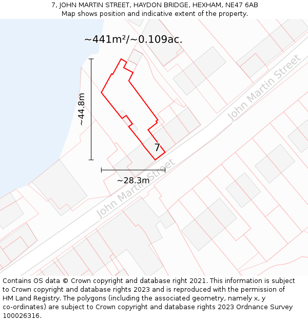 7, JOHN MARTIN STREET, HAYDON BRIDGE, HEXHAM, NE47 6AB: Plot and title map