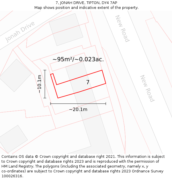 7, JONAH DRIVE, TIPTON, DY4 7AP: Plot and title map
