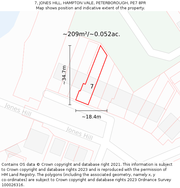 7, JONES HILL, HAMPTON VALE, PETERBOROUGH, PE7 8PR: Plot and title map