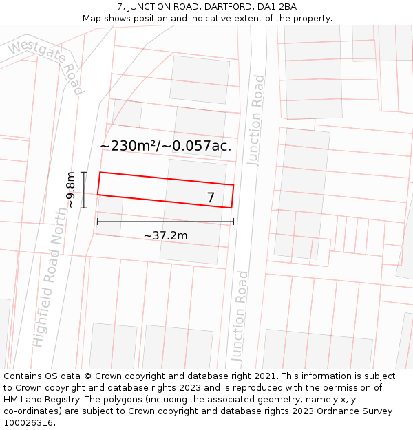 7, JUNCTION ROAD, DARTFORD, DA1 2BA: Plot and title map