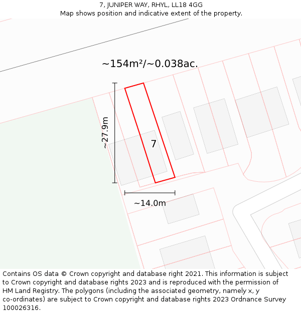 7, JUNIPER WAY, RHYL, LL18 4GG: Plot and title map