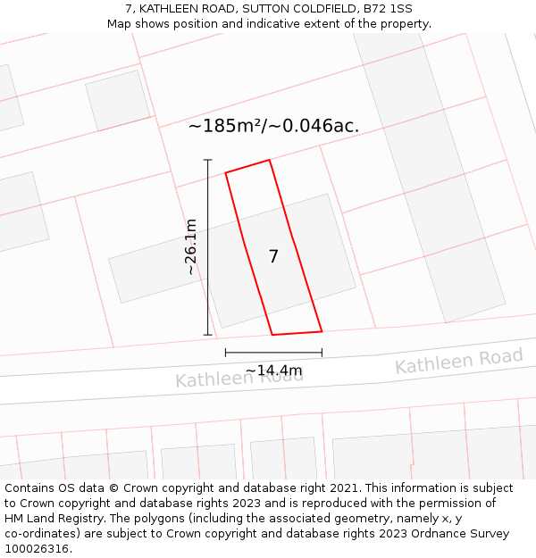 7, KATHLEEN ROAD, SUTTON COLDFIELD, B72 1SS: Plot and title map