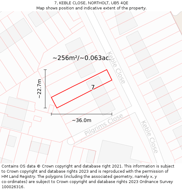 7, KEBLE CLOSE, NORTHOLT, UB5 4QE: Plot and title map