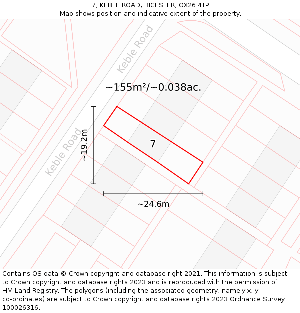 7, KEBLE ROAD, BICESTER, OX26 4TP: Plot and title map