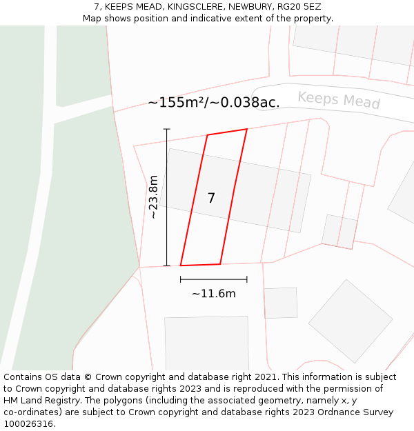 7, KEEPS MEAD, KINGSCLERE, NEWBURY, RG20 5EZ: Plot and title map