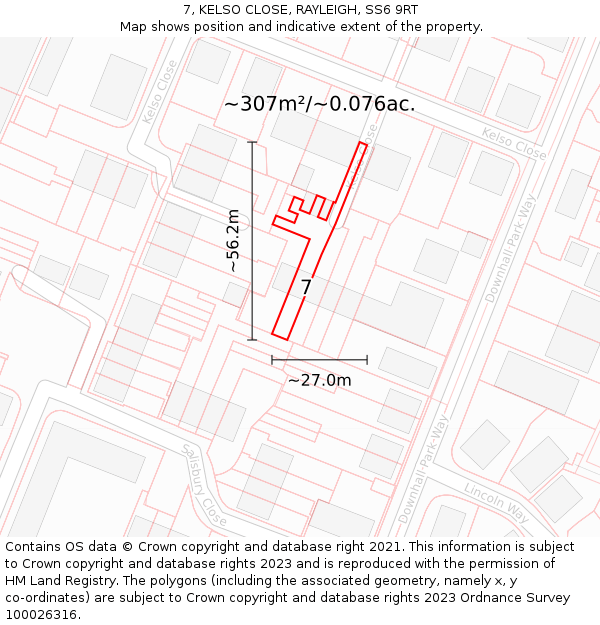 7, KELSO CLOSE, RAYLEIGH, SS6 9RT: Plot and title map