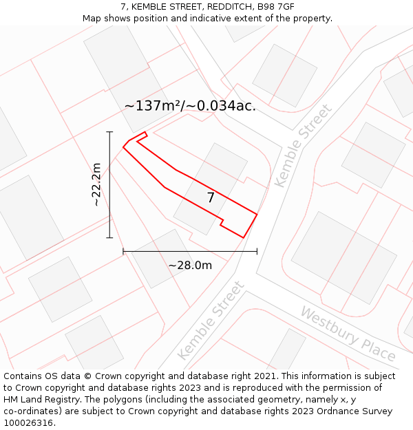 7, KEMBLE STREET, REDDITCH, B98 7GF: Plot and title map