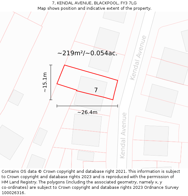 7, KENDAL AVENUE, BLACKPOOL, FY3 7LG: Plot and title map