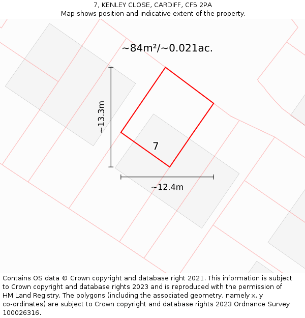 7, KENLEY CLOSE, CARDIFF, CF5 2PA: Plot and title map