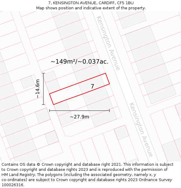7, KENSINGTON AVENUE, CARDIFF, CF5 1BU: Plot and title map