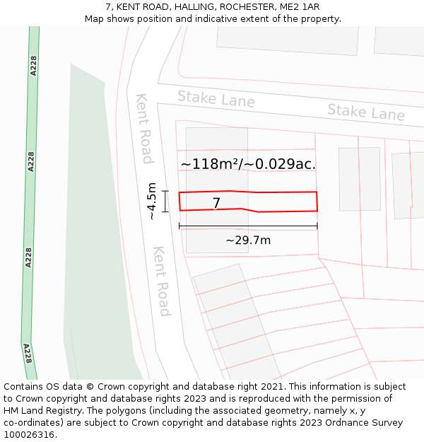 7, KENT ROAD, HALLING, ROCHESTER, ME2 1AR: Plot and title map