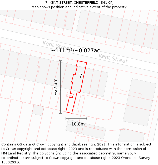 7, KENT STREET, CHESTERFIELD, S41 0PJ: Plot and title map