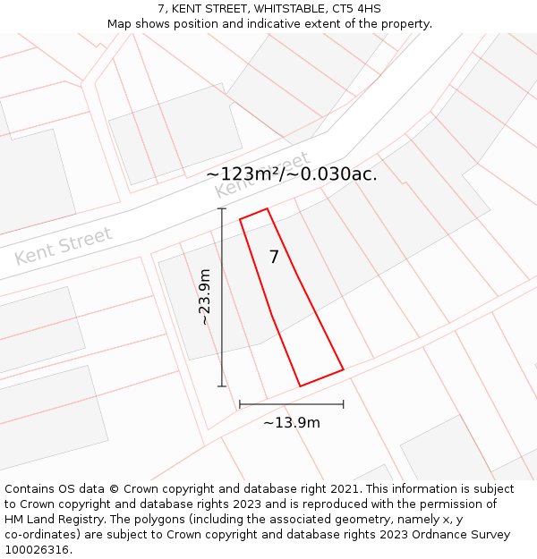 7, KENT STREET, WHITSTABLE, CT5 4HS: Plot and title map