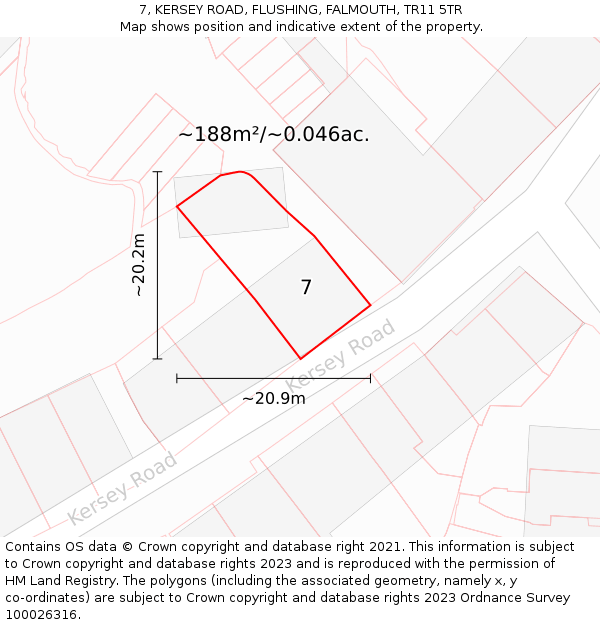 7, KERSEY ROAD, FLUSHING, FALMOUTH, TR11 5TR: Plot and title map