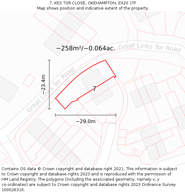 7, KES TOR CLOSE, OKEHAMPTON, EX20 1TF: Plot and title map