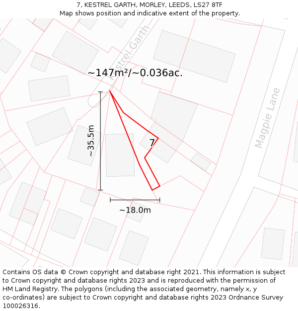 7, KESTREL GARTH, MORLEY, LEEDS, LS27 8TF: Plot and title map