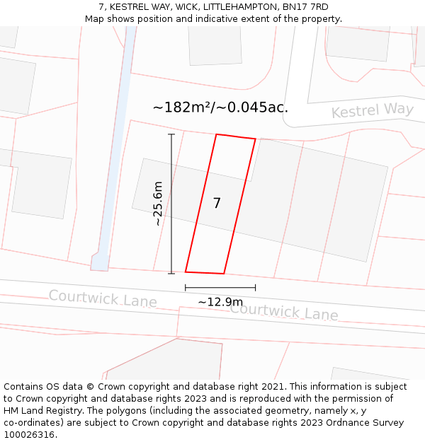 7, KESTREL WAY, WICK, LITTLEHAMPTON, BN17 7RD: Plot and title map