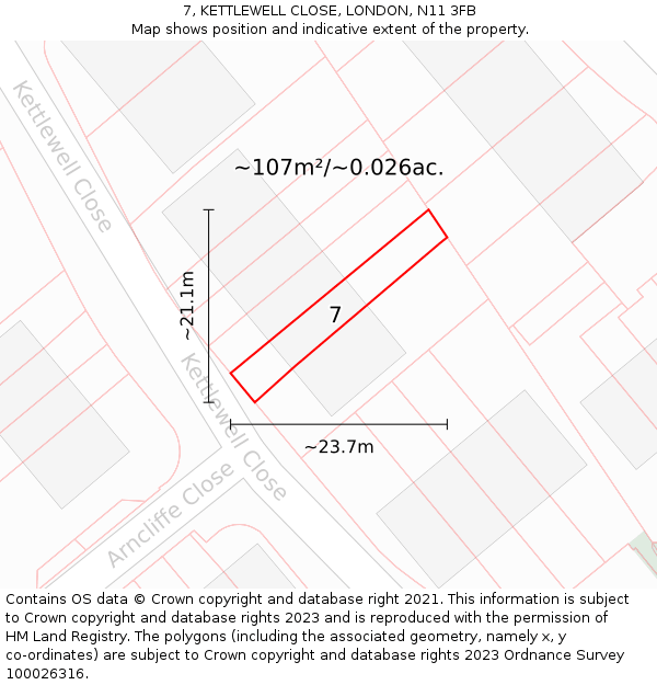 7, KETTLEWELL CLOSE, LONDON, N11 3FB: Plot and title map