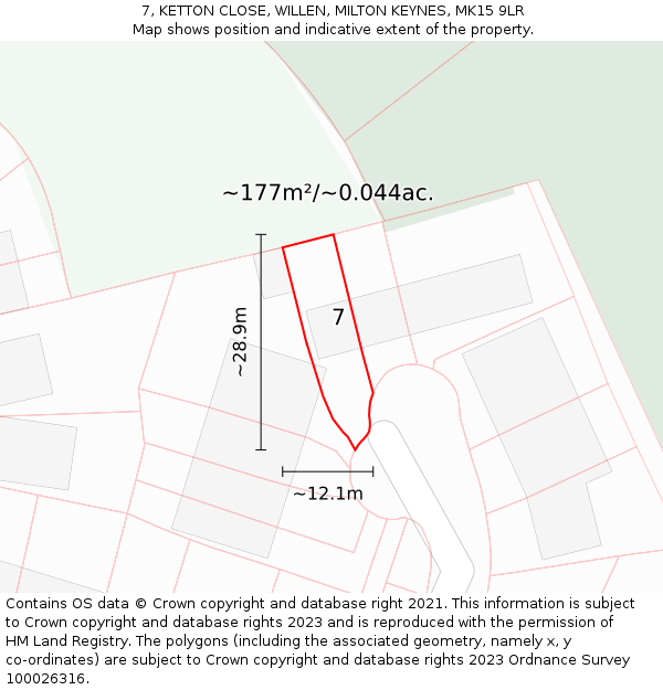 7, KETTON CLOSE, WILLEN, MILTON KEYNES, MK15 9LR: Plot and title map