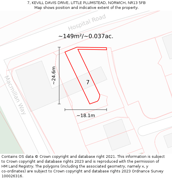 7, KEVILL DAVIS DRIVE, LITTLE PLUMSTEAD, NORWICH, NR13 5FB: Plot and title map