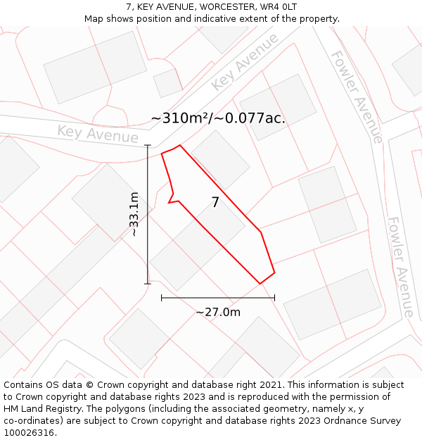 7, KEY AVENUE, WORCESTER, WR4 0LT: Plot and title map