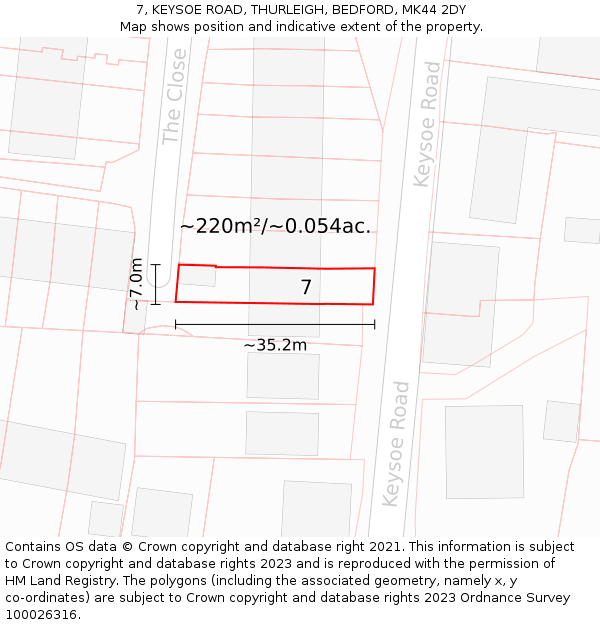 7, KEYSOE ROAD, THURLEIGH, BEDFORD, MK44 2DY: Plot and title map